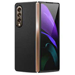 Coque en TPU + cuir véritable texture unie et antichute noir pour votre Samsung Galaxy Z Fold3 5G