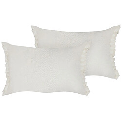 Beliani Lot de 2 coussins SASSAFRAS Lin 30 x 45 cm Unicolore Blanc cassé