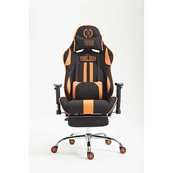 Decoshop26 Fauteuil de bureau chaise gamer avec repose-pieds extensible en tissu noir / orange et métal chromé 10_0002742