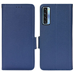 Etui en PU texture litchi, double fermeture magnétique avec support, bleu foncé pour votre TCL 20S/20 5G/20L/20L+