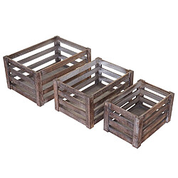 Decoshop26 Lot de 3 caisses en bois caisse à vin décorative rangement fruits en bois marron vieilli 04_0002980