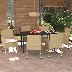 vidaXL Ensemble à manger de jardin et coussins 7 pcs Poly rotin Beige