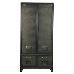 Pegane Armoire avec 2 portes et 2 tiroirs en métal, coloris noir - Dim : H 190 x L 90 x P 50 cm