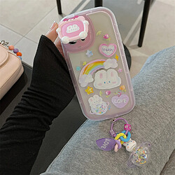 GUPBOO Étui pour iPhone11ProMax Étui pour téléphone portable dessin animé résistant aux chutes pour fille avec ours arc-en-ciel et lapin après la pluie d'été