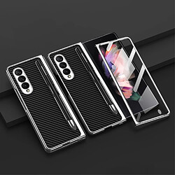 Coque en TPU + PU GKK galvanoplastie avec porte-stylo texture en fibre de carbone pour votre Samsung Galaxy Z Fold3 5G