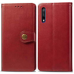 Wewoo Housse Coque Étui en cuir de protection pour téléphone portable avec boucle de couleur unie rétro lanière et cadre photo et fente carte et portefeuille et fonction de support Huawei Honor 9X rouge