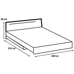 Pegane Lit adulte double 180x200 cm King Size + 2 chevets coloris blanc/graphite - Longueur 189 x Hauteur 96 x Profondeur 210 cm