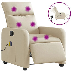 vidaXL Fauteuil inclinable de massage électrique crème tissu