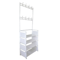 Porte-manteau de couloir organisateur étagère à chaussures d'entrée 8 paires 8 cintres Nyana Home 155x60x29 cm Blanc