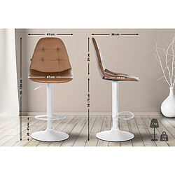 Avis Decoshop26 Tabouret de bar x1 avec repose-pieds hauteur réglable pivotant assise en PVC marron clair cadre métallique blanc 10_0004836