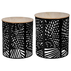 Pegane Lot de 2 tables à café feuilles noires