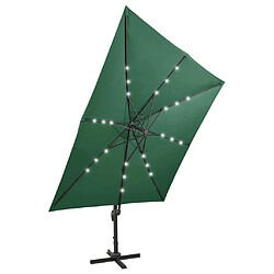 Helloshop26 Parasol meuble de jardin déporté avec mât et lumières led 300 cm vert 02_0008544 pas cher