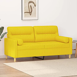 vidaXL Canapé 2 places avec oreillers jaune clair 140 cm tissu