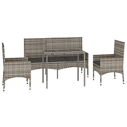 Avis Maison Chic Salon de jardin 4 pcs + coussins - Mobilier/Meubles de jardin - Table et chaises d'extérieur Gris Résine tressée -MN80401