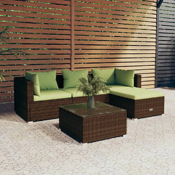 vidaXL Salon de jardin 5 pcs avec coussins résine tressée marron