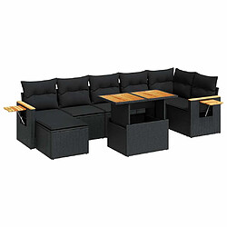 vidaXL Salon de jardin avec coussins 8 pcs noir résine tressée acacia