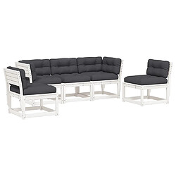 Maison Chic Salon de jardin 5 pcs avec coussins | Ensemble de Table et chaises | Mobilier d'Extérieur blanc bois massif de pin -GKD90994