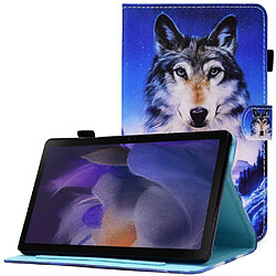 Etui en PU magnétique avec porte-cartes et porte-stylet Loup sous la lune pour votre Samsung Galaxy Tab A8 (2021) SM-X200/SM-X205