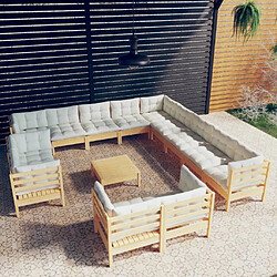 Maison Chic Salon de jardin 14 pcs + coussins - Mobilier/Meubles de jardin - Table et chaises d'extérieur crème Bois de pin solide -MN80293