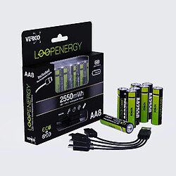 SANAG Loopenergy Aa 2550 Batterie Rechargeable Usb-C Aa 1,5V 2550Mwh (1700Mah) Li-Ion, Charge Rapide Via Connexion Usb-C En 2 Heures Environ, 8X Aa, Couleur Vert