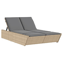 vidaXL Chaise longue double avec coussins beige résine tressée