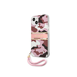 Guess Maroquinerie Guess Coque pour Apple iPhone 13 Camo avec lanière nylon Rose