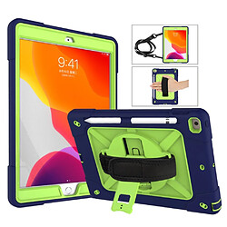 Coque en TPU + Silicone avec béquille pivotante à 360 ° et sangle couche externe bleu foncé/vert pour votre Apple iPad 10.2 (2019)