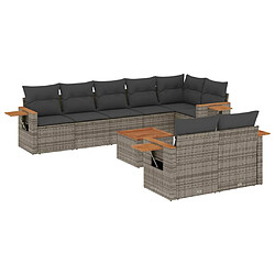 Maison Chic Salon de jardin 9 pcs avec coussins | Ensemble de Table et chaises | Mobilier d'Extérieur gris résine tressée -GKD99442