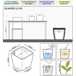 No Name Pot de fleur - LEC - Quadro Premium LS 50 - argent métallisé - 15 L - systeme d'irrigation intégré
