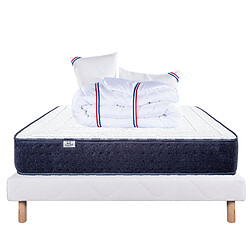 LUXURY LITERIE Ensemble matelas Nuage 140x190 cm + sommier blanc ep 13cm + 2 oreillers + couette