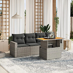 vidaXL Salon de jardin 5 pcs avec coussins gris résine tressée