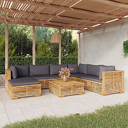 vidaXL Salon de jardin 8 pcs avec coussins Bois de teck solide