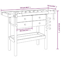 vidaXL Établi avec tiroirs et étaux 124x52x83 cm Bois massif d'acacia pas cher