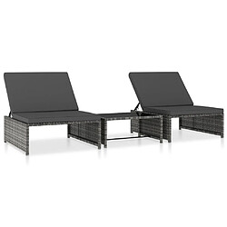 vidaXL Chaises inclinables de jardin lot de 2 et table résine tressée