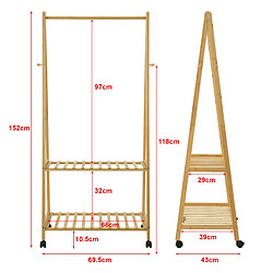 Helloshop26 Portant à vêtements à roulettes 70 x 43 x 152 cm bambou 03_0008146