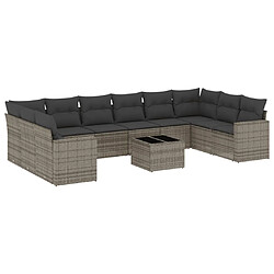 Maison Chic Salon de jardin 11 pcs avec coussins | Ensemble de Table et chaises | Mobilier d'Extérieur gris résine tressée -GKD70149