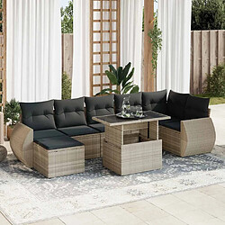 vidaXL Salon de jardin 8 pcs avec coussins gris clair résine tressée