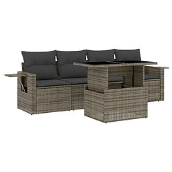 vidaXL Salon de jardin 5 pcs avec coussins gris résine tressée