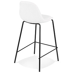 Avis Alterego Tabouret snack mi-hauteur 'PLUMAR MINI' en tissu bouclé blanc et pied en métal noir