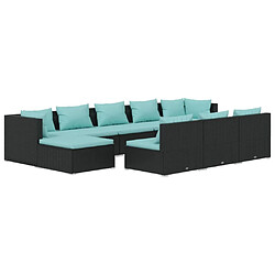 Maison Chic Salon de jardin 10 pcs + coussins - Mobilier/Meubles de jardin - Table et chaises d'extérieur Noir Résine tressée -MN54420