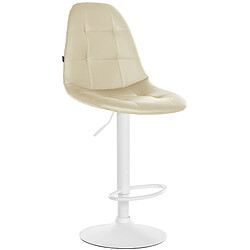 Decoshop26 Tabouret de bar x1 avec repose-pieds hauteur réglable pivotant assise en PVC crème cadre métallique blanc 10_0004830