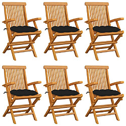 vidaXL Chaises de jardin avec coussins noir lot de 6 Bois teck massif