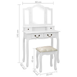 vidaXL Ensemble de coiffeuse avec tabouret Blanc 80x69x141cm Paulownia pas cher