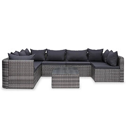 vidaXL Salon de jardin 8 pcs avec coussins Résine tressée Gris