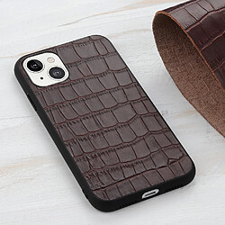 Coque en TPU + cuir véritable peau de crocodile marron pour votre Apple iPhone 13 mini 5.4 pouces