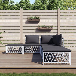 Maison Chic Salon de jardin 5 pcs avec coussins - Table et chaises d'extérieur - Mobilier/Meubles de jardin Moderne blanc acier -MN33116