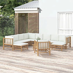 Maison Chic Salon de jardin 12pcs + coussins - Mobilier/Meubles de jardin - Table et chaises d'extérieur blanc crème bambou -MN51768