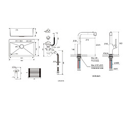 Auralum MAX Évier Cuisine1Bac 58*45*18CM,avec Egouttoir évier Enroulable/Distributeur Savon+ Robinet de Cuisine Noir avec Douchette Extractible