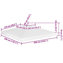 vidaXL Toile de toit de belvédère 2 niveaux 310 g/m² 3x3 m Blanc pas cher