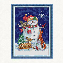 Kit de broderie de motifs de point de croix estampé pour bonhomme de neige de Noël 21 x 30cm